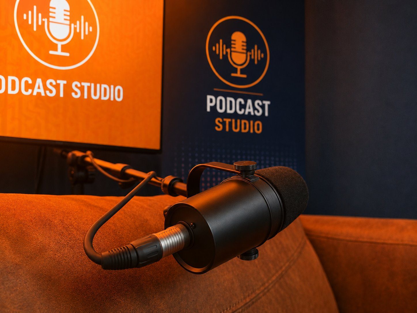 Detalle del micrófono profesional Shure del estudio